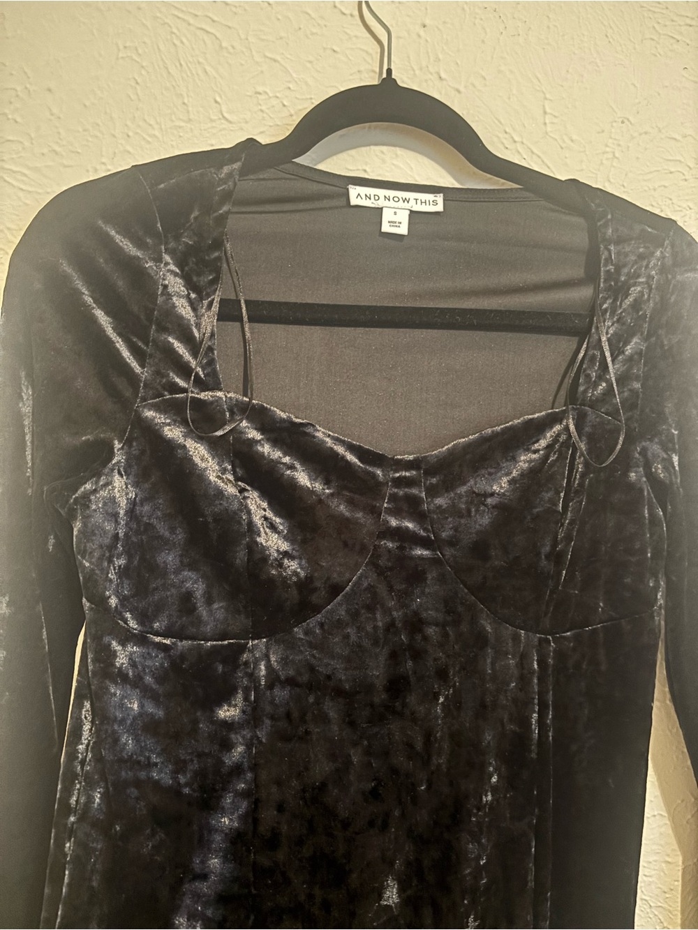 And Now This Black Velvet Long-Sleeve Dress with Sweetheart Neckline